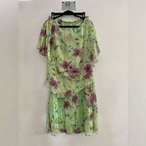 Vintage Adrianna Papell Silk Beaded Fairy Floral Skirt Set 2pcs Size 14 Y2k